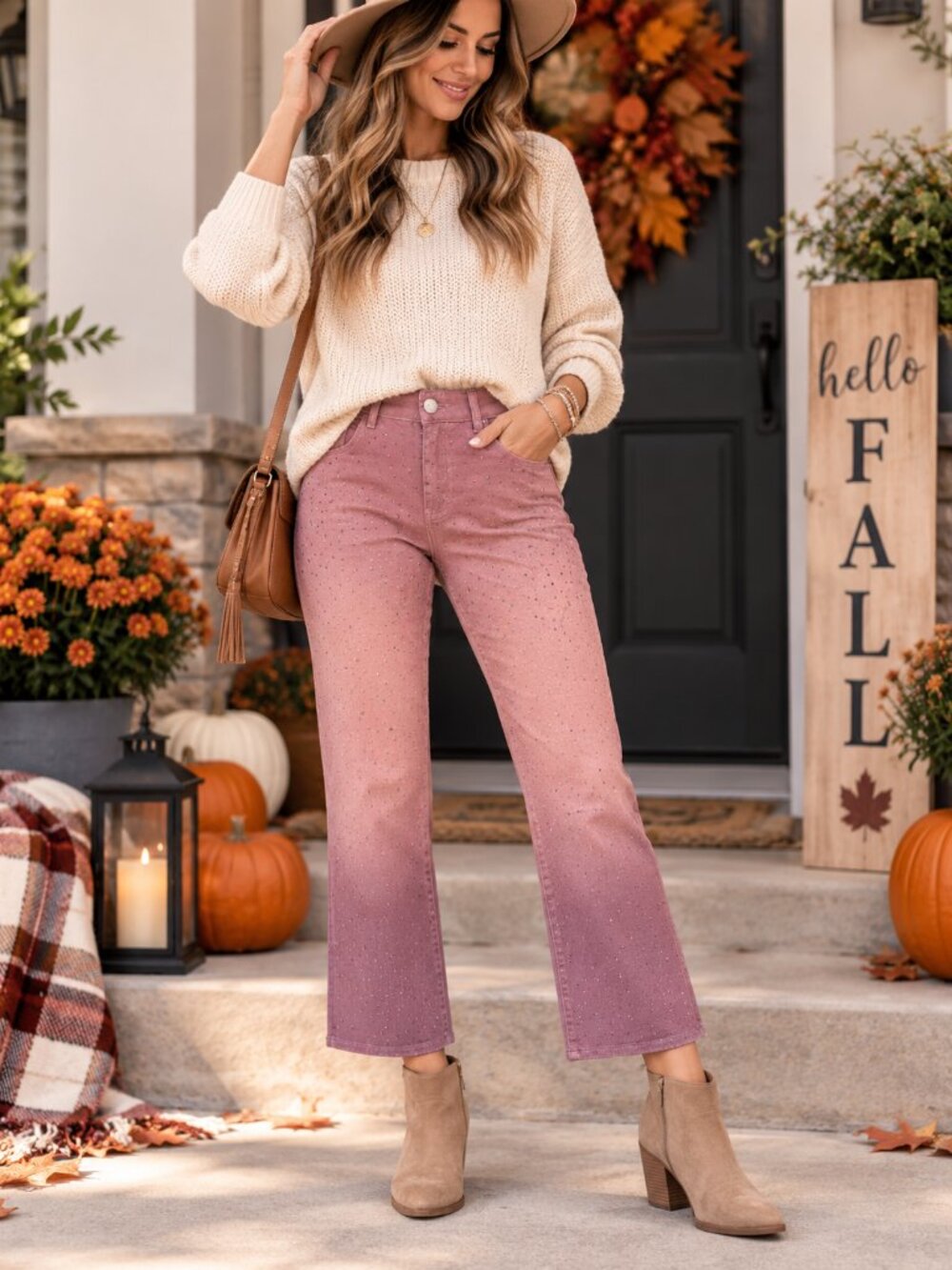 POL Pink Ombre Rhinestone High Rise Ankle Flare Jeans NWT Small